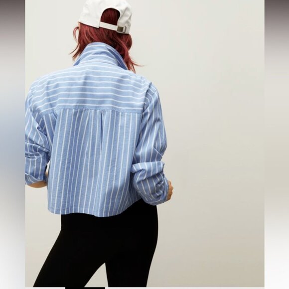 Everlane - The Way-Short Shirt in Silky Cotton - Mariner Blue & White - XL - Picture 7 of 7